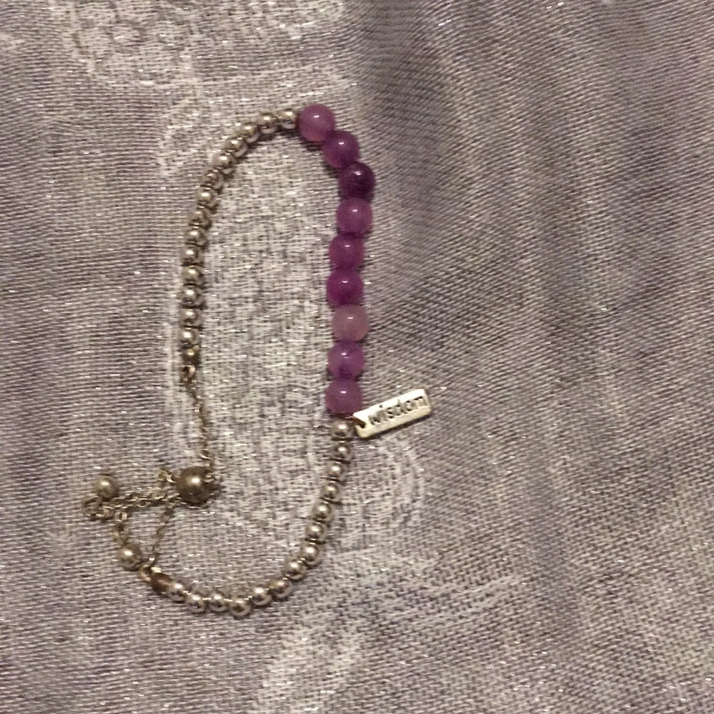 Purple and silver beaded adjustable bracelet